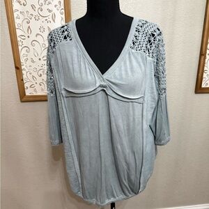 POL Sky Blue Crochet Detail Blouse